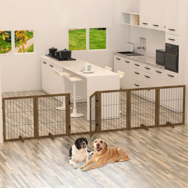 Dog Gate With Door Pet Dog Fence Barrier 6 Panels 144-inch Wide 32-inch Tall Foldable Multiple Shapes