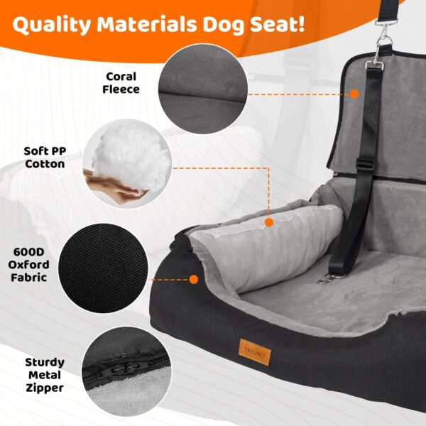 Coral Fleece Dog Booster Seat, Pet Travel Bed With Storage And Clip-on Leash, For Large Dogs 70 Lbs Or 2 Medium,Small Dogs - Image 4