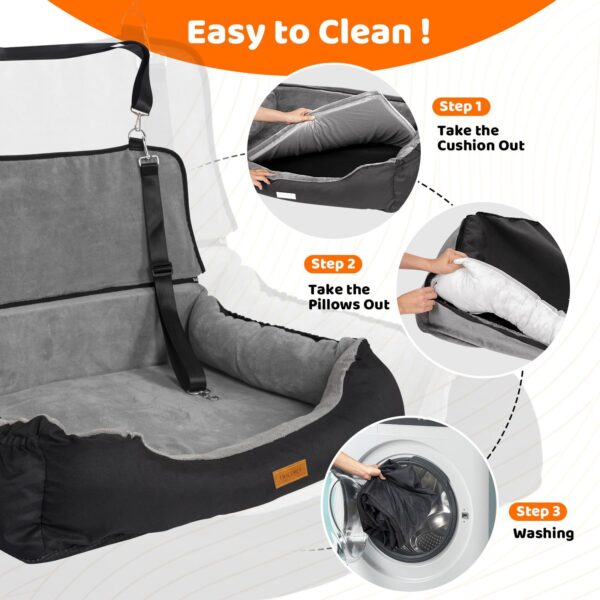 Coral Fleece Dog Booster Seat, Pet Travel Bed With Storage And Clip-on Leash, For Large Dogs 70 Lbs Or 2 Medium,Small Dogs - Image 5