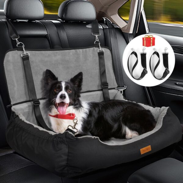 Coral Fleece Dog Booster Seat, Pet Travel Bed With Storage And Clip-on Leash, For Large Dogs 70 Lbs Or 2 Medium,Small Dogs - Image 6