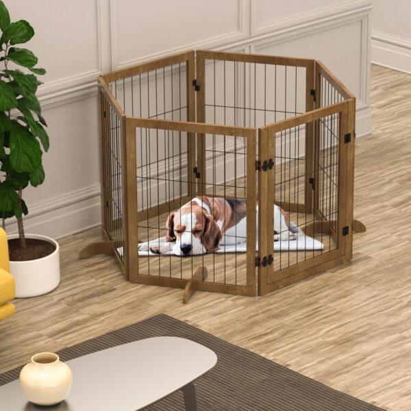 Dog Gate With Door Pet Dog Fence Barrier 6 Panels 144-inch Wide 32-inch Tall Foldable Multiple Shapes - Image 2