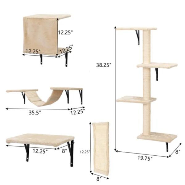 5 Pcs Wall Mounted Cat Climber Set  Floating Cat Shelves And Perches  Cat Activity Tree With Scratching Posts  Modern Cat Furniture - Image 10