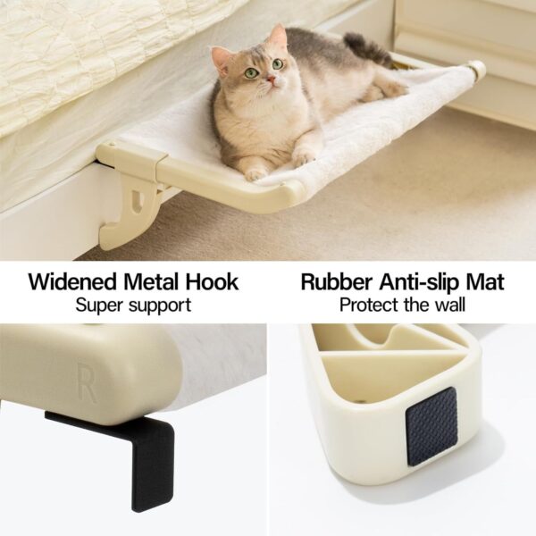 MEWOOFUN Cat Window Perch With One-Step Sliding Clamp - Adjustable Window Sill Hammock With Removable Cover For Indoor Cats - Medium Beige Cat Bed Fits Windowsill & Bedside - Image 3