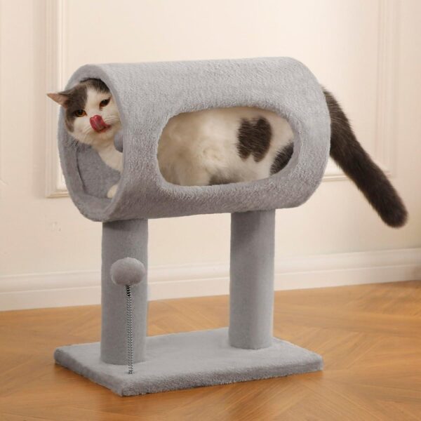 Gray Indoor Cat Tree With Hanging Ball 20.5Cat Tree With Tunnel Bed And Scratching Post Cat Tower - Image 8