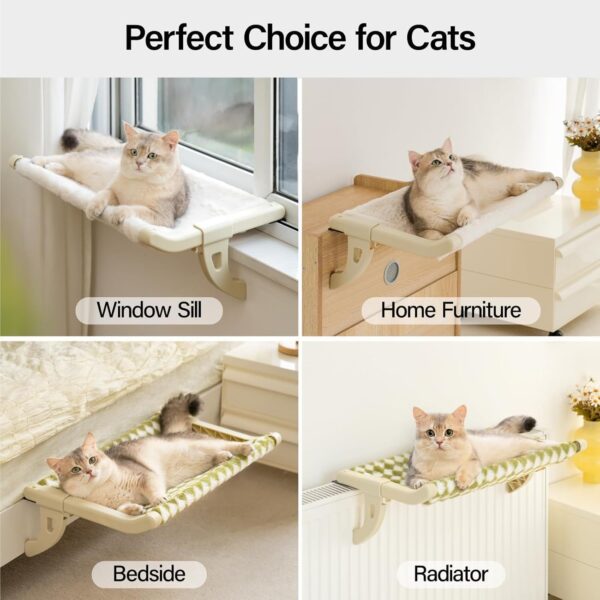 MEWOOFUN Cat Window Perch With One-Step Sliding Clamp - Adjustable Window Sill Hammock With Removable Cover For Indoor Cats - Medium Beige Cat Bed Fits Windowsill & Bedside - Image 5