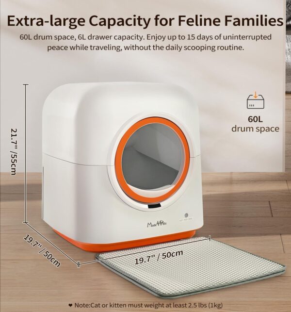 60L Automatic Cat Litter Box, Smart App Control, Deodorizing, Infrared Sensor, Suitable For Multiple Cats - Image 10