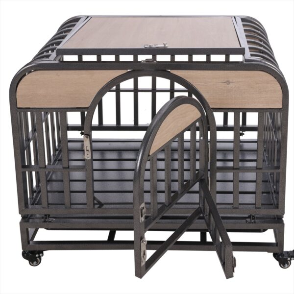 46in Heavy Duty Dog Crate, Furniture Style Dog Crate With Removable Trays And Wheels For High Anxiety Dogs - Image 5
