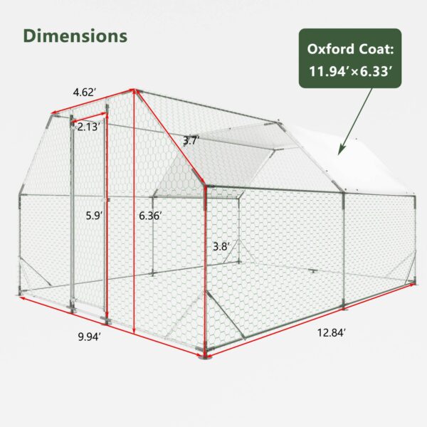 Galvanized Metal Walk-in Chicken Coop Cage With Poultry Run Hutch Hen House - Image 6