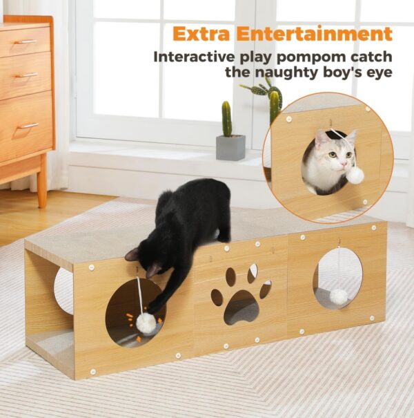 MUlti-Hole Fun Cat Tunnel With Scratching Board And Game Pom Pom Cat Tunnel House, Interactive Cat Scratching House, Self-improvement Drilling Hole Teaser, Must-have For Multi-Cat Families - Image 6
