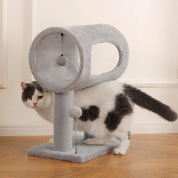 Gray Indoor Cat Tree With Hanging Ball 20.5Cat Tree With Tunnel Bed And Scratching Post Cat Tower - Image 7