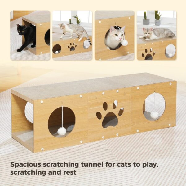 MUlti-Hole Fun Cat Tunnel With Scratching Board And Game Pom Pom Cat Tunnel House, Interactive Cat Scratching House, Self-improvement Drilling Hole Teaser, Must-have For Multi-Cat Families - Image 4