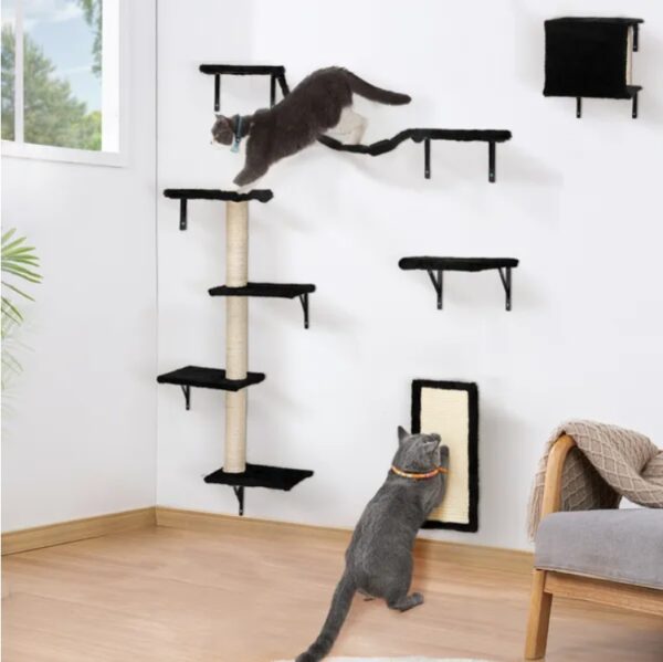 5 Pcs Wall Mounted Cat Climber Set  Floating Cat Shelves And Perches  Cat Activity Tree With Scratching Posts  Modern Cat Furniture - Image 2