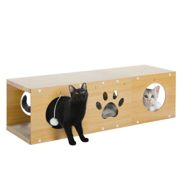 MUlti-Hole Fun Cat Tunnel With Scratching Board And Game Pom Pom Cat Tunnel House, Interactive Cat Scratching House, Self-improvement Drilling Hole Teaser, Must-have For Multi-Cat Families - Image 2