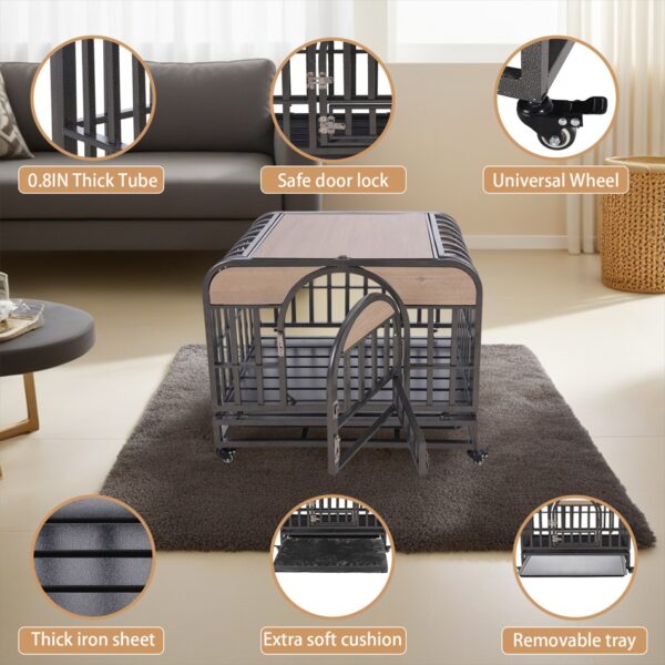 46in Heavy Duty Dog Crate, Furniture Style Dog Crate With Removable Trays And Wheels For High Anxiety Dogs - Image 4
