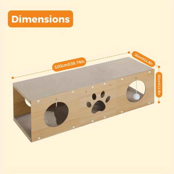 MUlti-Hole Fun Cat Tunnel With Scratching Board And Game Pom Pom Cat Tunnel House, Interactive Cat Scratching House, Self-improvement Drilling Hole Teaser, Must-have For Multi-Cat Families - Image 7