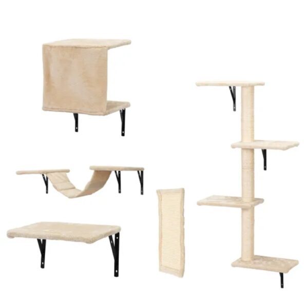 5 Pcs Wall Mounted Cat Climber Set  Floating Cat Shelves And Perches  Cat Activity Tree With Scratching Posts  Modern Cat Furniture - Image 6