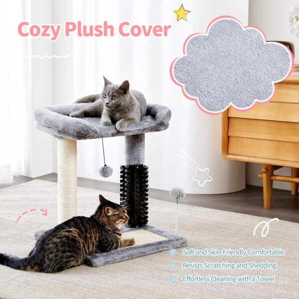Small 4-in-1 Cat Tree Tower With Self-grooming Brush And Natural Sisal Scratching Post, Soft Plush Cat Bed And Hanging Ball, Suitable For Indoor Kittens - Image 2