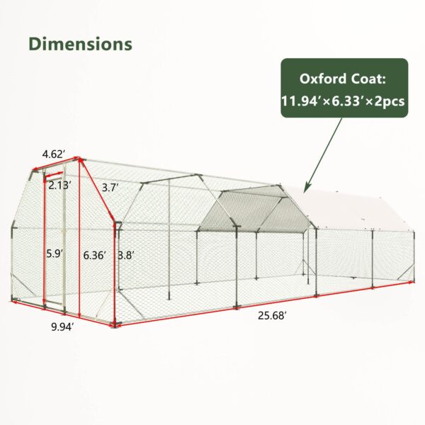 Galvanized Metal Walk-in Chicken Coop Cage With Poultry Run Hutch Hen House - Image 7