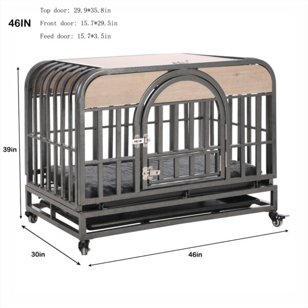 46in Heavy Duty Dog Crate, Furniture Style Dog Crate With Removable Trays And Wheels For High Anxiety Dogs - Image 3