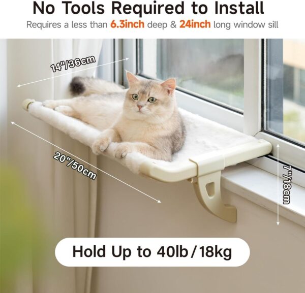 MEWOOFUN Cat Window Perch With One-Step Sliding Clamp - Adjustable Window Sill Hammock With Removable Cover For Indoor Cats - Medium Beige Cat Bed Fits Windowsill & Bedside - Image 7