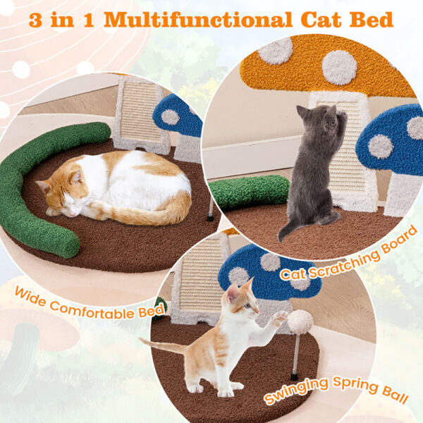 Mushroom Cat Bed Cat Claw Scratcher With Wide Bed And Sisal Scratch Panel - Image 5