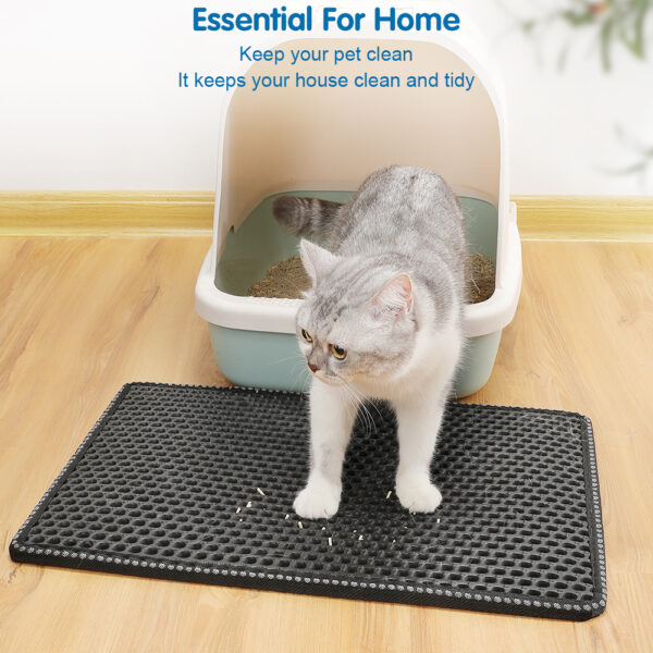 Double Rice Grain Cat Litter Mat, Cat Litter Cleaning Pad, Cat Litter Box Mat, Splash Guard Filter Mat - Image 3