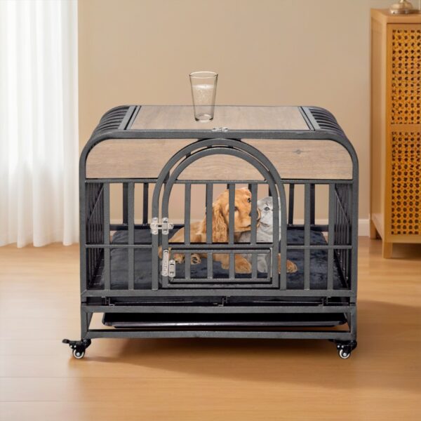 46in Heavy Duty Dog Crate, Furniture Style Dog Crate With Removable Trays And Wheels For High Anxiety Dogs - Image 9