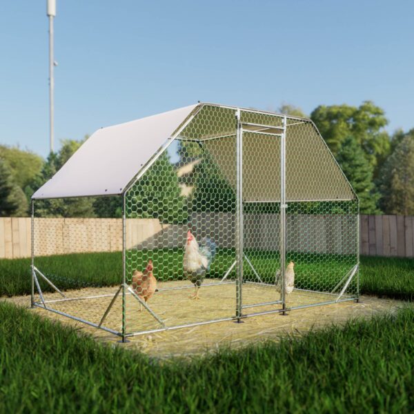 Galvanized Metal Walk-in Chicken Coop Cage With Poultry Run Hutch Hen House - Image 4