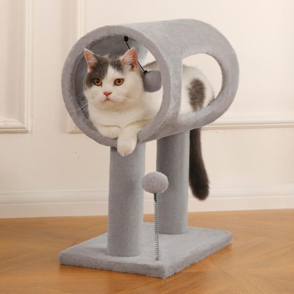 Gray Indoor Cat Tree With Hanging Ball 20.5Cat Tree With Tunnel Bed And Scratching Post Cat Tower - Image 2