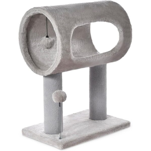 Gray Indoor Cat Tree With Hanging Ball 20.5Cat Tree With Tunnel Bed And Scratching Post Cat Tower - Image 4