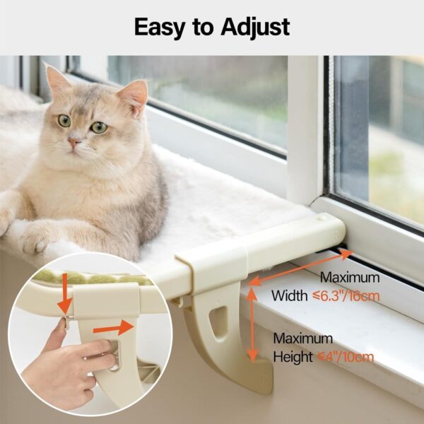 MEWOOFUN Cat Window Perch With One-Step Sliding Clamp - Adjustable Window Sill Hammock With Removable Cover For Indoor Cats - Medium Beige Cat Bed Fits Windowsill & Bedside - Image 2