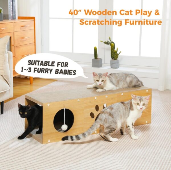 MUlti-Hole Fun Cat Tunnel With Scratching Board And Game Pom Pom Cat Tunnel House, Interactive Cat Scratching House, Self-improvement Drilling Hole Teaser, Must-have For Multi-Cat Families - Image 8