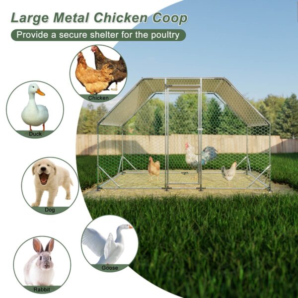 Galvanized Metal Walk-in Chicken Coop Cage With Poultry Run Hutch Hen House - Image 3